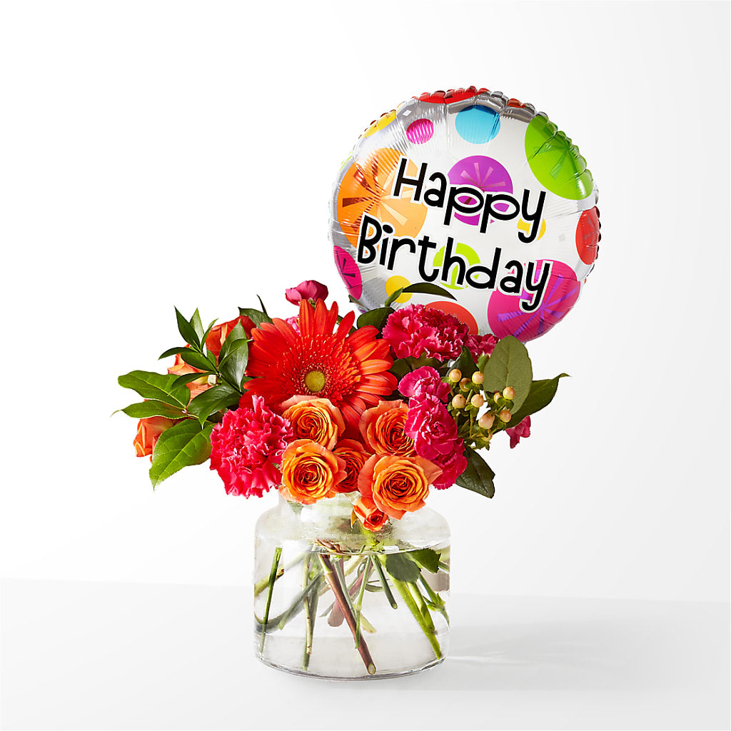 Fiesta Bouquet with Birthday Balloon – Mountain Florist, Clintwood VA