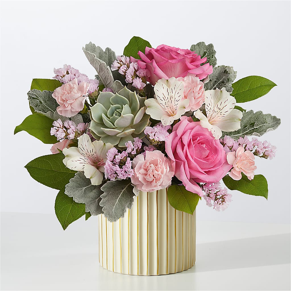 Dusty Rose Bouquet with Ivory Vase – Mountain Florist, Clintwood VA