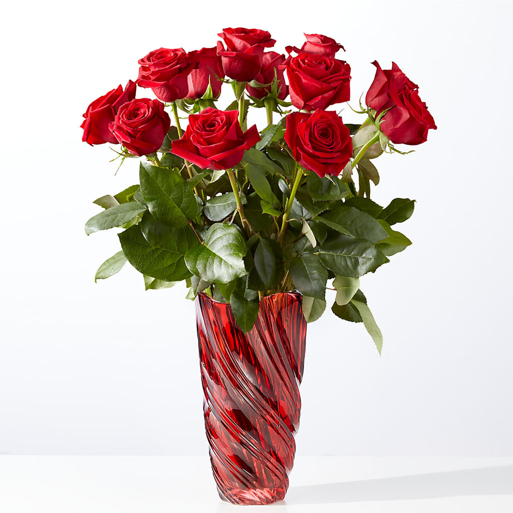 Classic Love Red Rose Bouquet with Luxe Swirl Vase – Mountain Florist, Clintwood VA